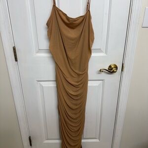 Elegant Tan Draped Women's Dress